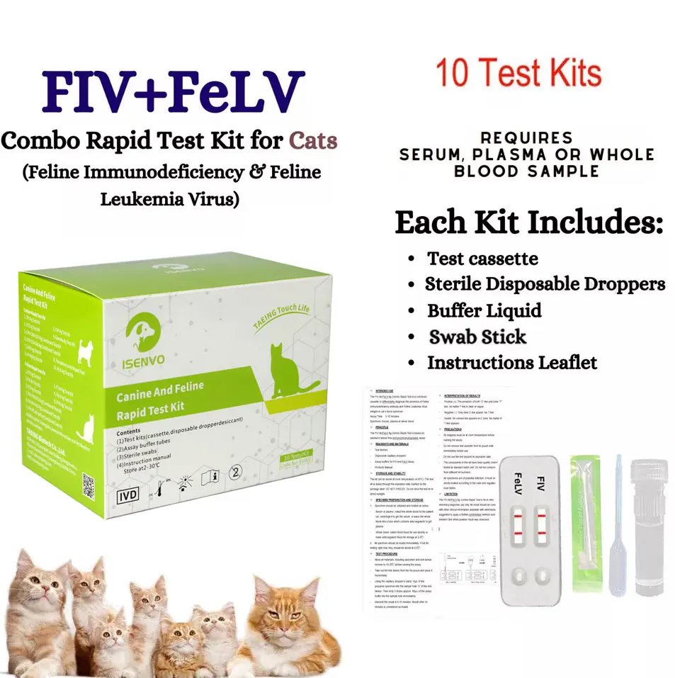 10-teiliges (FIV+FeLV) Combo-Testkits für Feline Immunodeficiency & Leukemia für Katzen Image