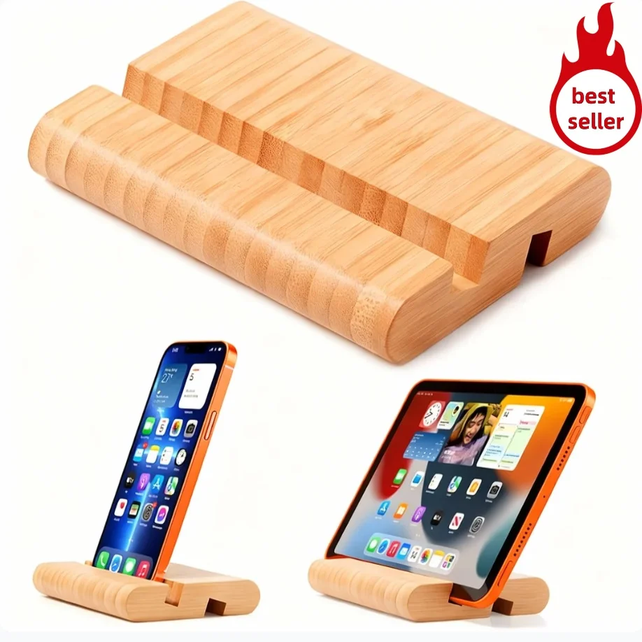 1PC Cell Phone Holder Wooden Cell Phone Holder Wooden Base Cell Phone Tablet Desktop Lazy Bracket For iPhone iPad Laptop Samsung