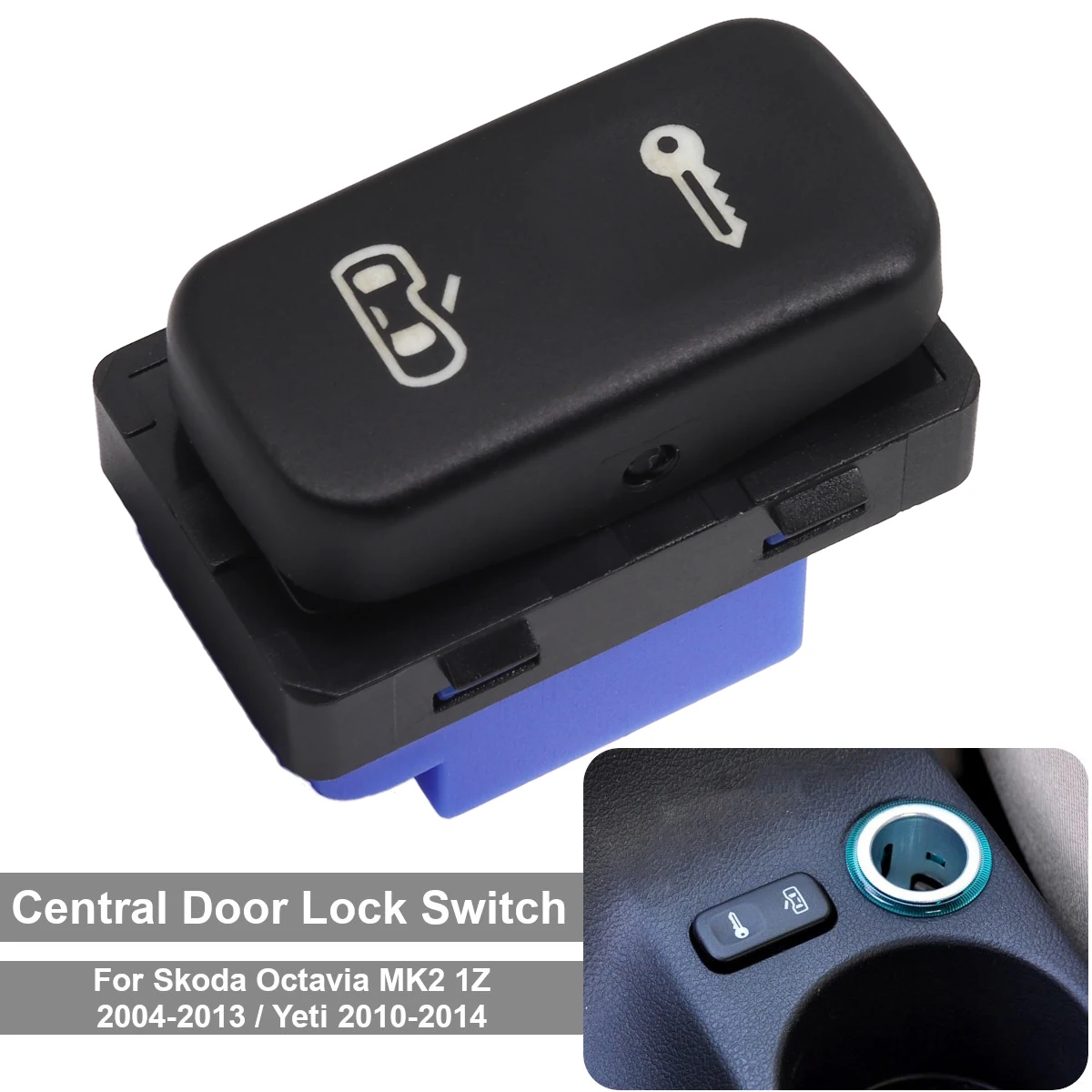 Per Skoda Octavia Mk2 Car Central Door Lock Pulsante interruttore nero 1Z 0962125 A 2004 2005 2006 2007 2008 2009 2010 2011 2012 2013