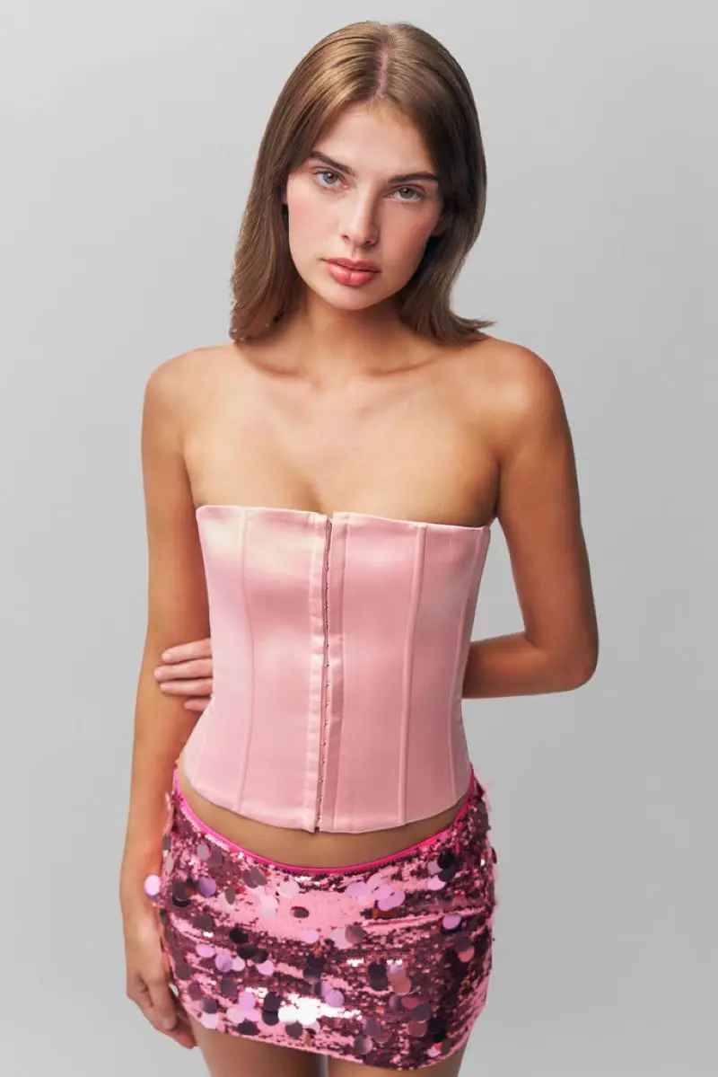 Guiz Pink Fishbone Tube Top, sexy, eng anliegendes Korsett-Top, verstellbares Rückenriemen-Design Image