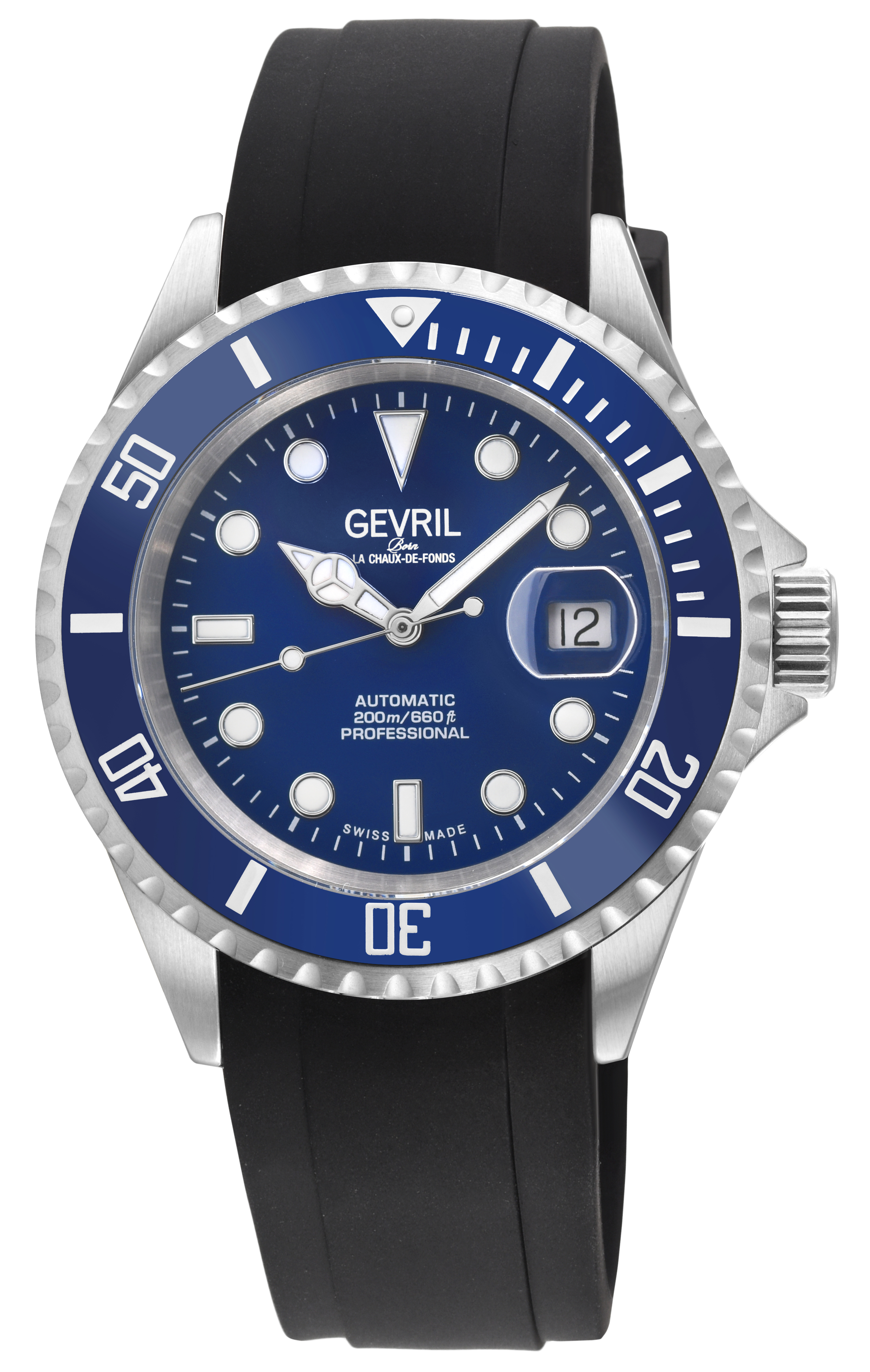 Gevril Mens Wall Street Swiss Automatic Sellita SW200-1 Royal Ceramic Bezel Stainless Steel Watch - Black - One Size