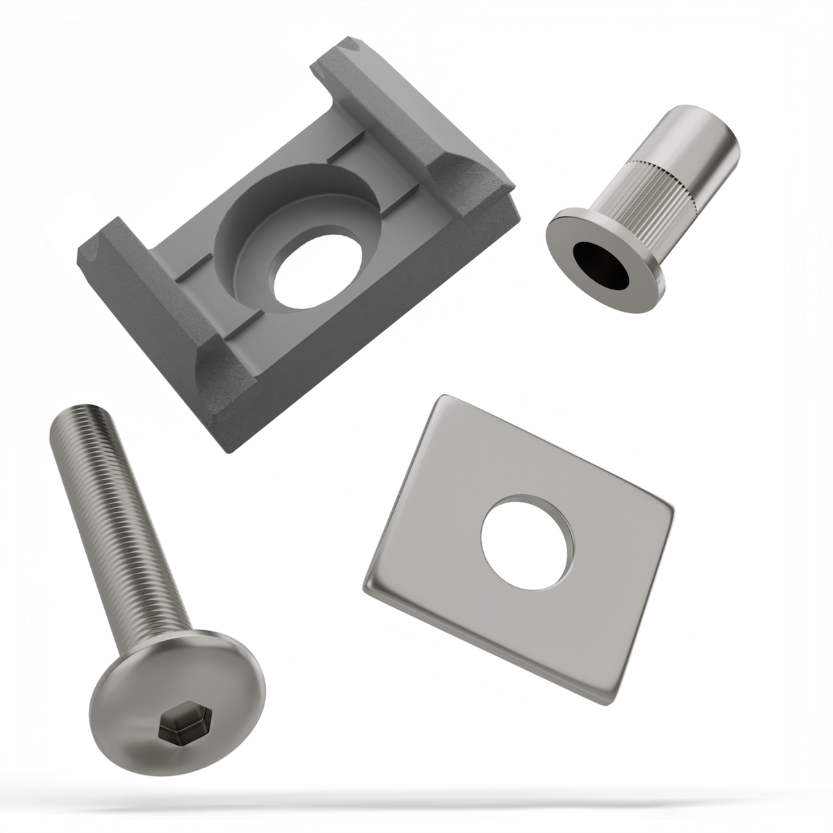 Qualinos 10 Stück Silber 9006 Befestigungsset für Doppelstabmatten V2A Edelstahl - flache Klemmplatte und universal Halter M8 Image