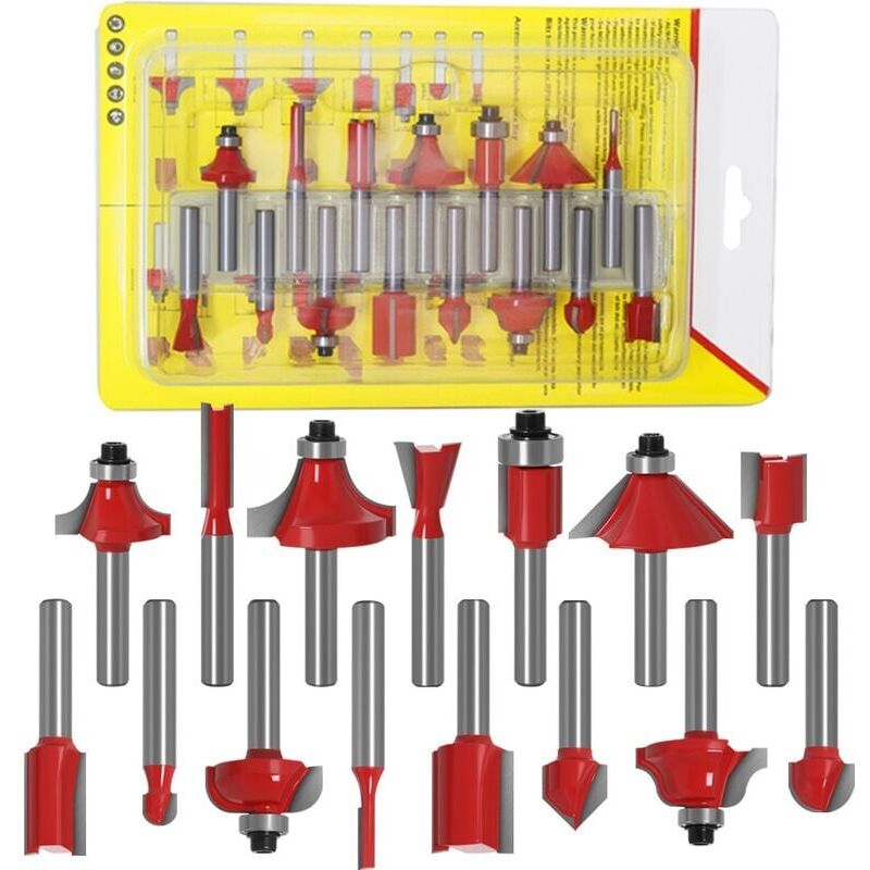 Set Di Punte Per Fresa Da 15 Pezzi, Set Di Punte Per Fresa In Carburo Di Tungsteno Da 6,35 Mm, Set Di Punte Per Fresa Con Gambo Da 1/4', Kit Di Punte Per Fresa Per La Lavorazione Del Legno