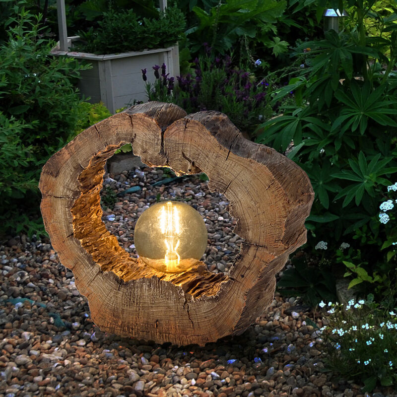 Lampada Solare Da Esterno Giardino Luce Solare Led Lampada Solare Da Esterno Decorazione Da Giardino Albero Disco Effetto Legno Marrone, Plastica, 1x Led Bianco Caldo, Lxlxa 30,5x8,5x25,5 Cm