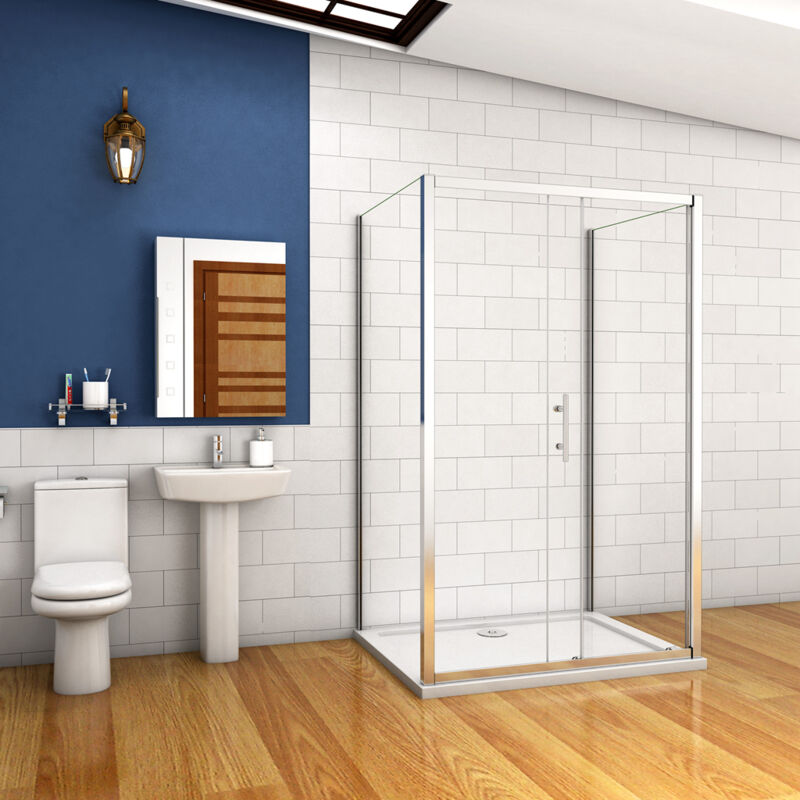 185 Cm Box Doccia A Tre Lati Porta Scorrevole Con Doppia Parete Fissa 170x70x70 Cm Vetro Temperato 5 Mm Trasparente Telaio Cromato Lucido