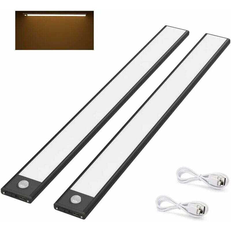 2 Luci Per Armadio A Led Da 40 Cm, Sensore Di Movimento Magnetico Ricaricabile Tramite Usb, 3 Modalità Di Illuminazione, Lampada Portatile Per Armadio, Bianco Caldo 3000k, Nero [classe Energetica G]