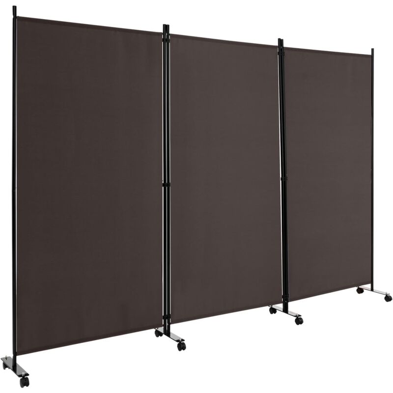 Costway - Paravento Da Interno In Metallo, Separé Divisorio Interno Pieghevole Con Piedini Stabili, Pannelli Divisori Per Interni Per Casa E Ufficio (marrone, 262 X 180 Cm (3 Pannelli Con Ruote))