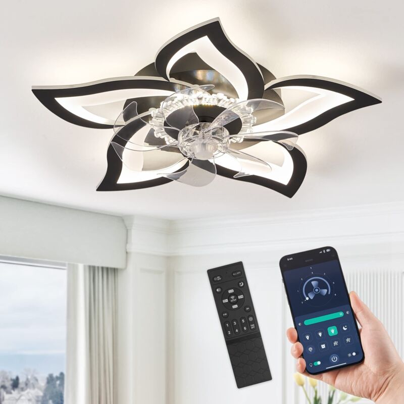Ventilatori Da Soffitto Flower Con Luci, Ventilatore Da Soffitto Moderno Da 27 Pollici A Basso Profilo, Luce Da Soffitto A Led Dimmerabile, Ventilatori Da Soffitto A Filo Con Telecomando