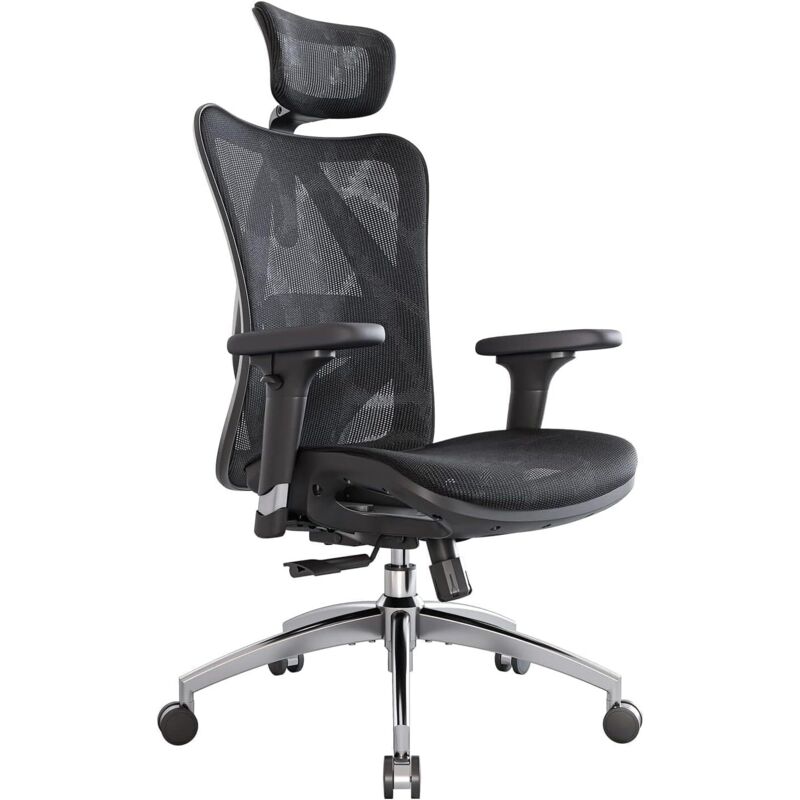 Sihoo Sedia Ufficio Ergonomica, Sedia Da Scrivania In Rete Con Supporto Lombare Regolabile, Braccioli 3d, Sedia Computer Alta E Traspirante (nero)