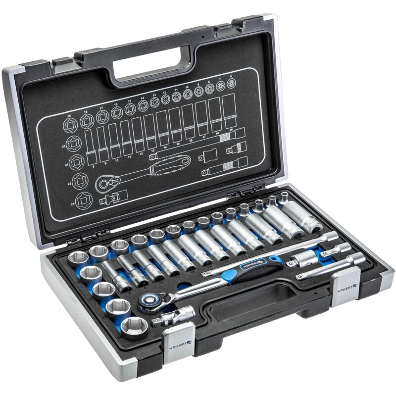 Högert Technik - Cassetta Attrezzi, Set Attrezzi, Valigetta Attrezzi, Set Utensili, Cassetta Degli Attrezzi, Kit Attrezzi, Cassetta Per Attrezzi, Set Di Attrezzi, 3/8” - Ht1r465, 36 Pezzi