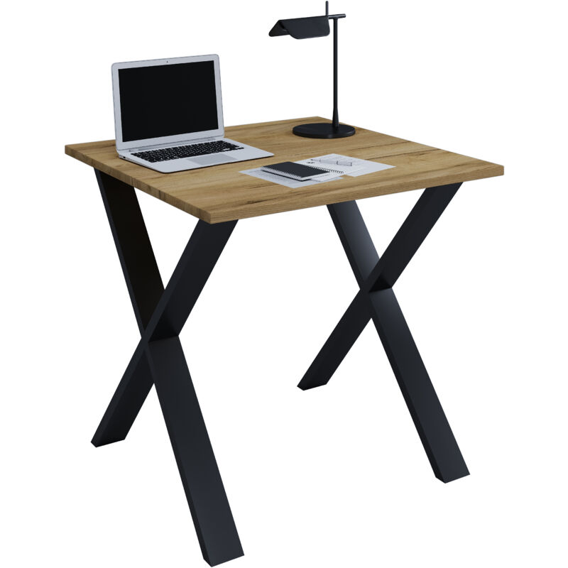Scrivania In Legno Vcm A. 76 X L. 80 X P. 80 Cm Tavolino Per Computer Piedi In Metallo Di Alta Qualità Tavolo Da Lavoro Mobili Per Ufficio - Lona X (nero / Sonoma Rovere)