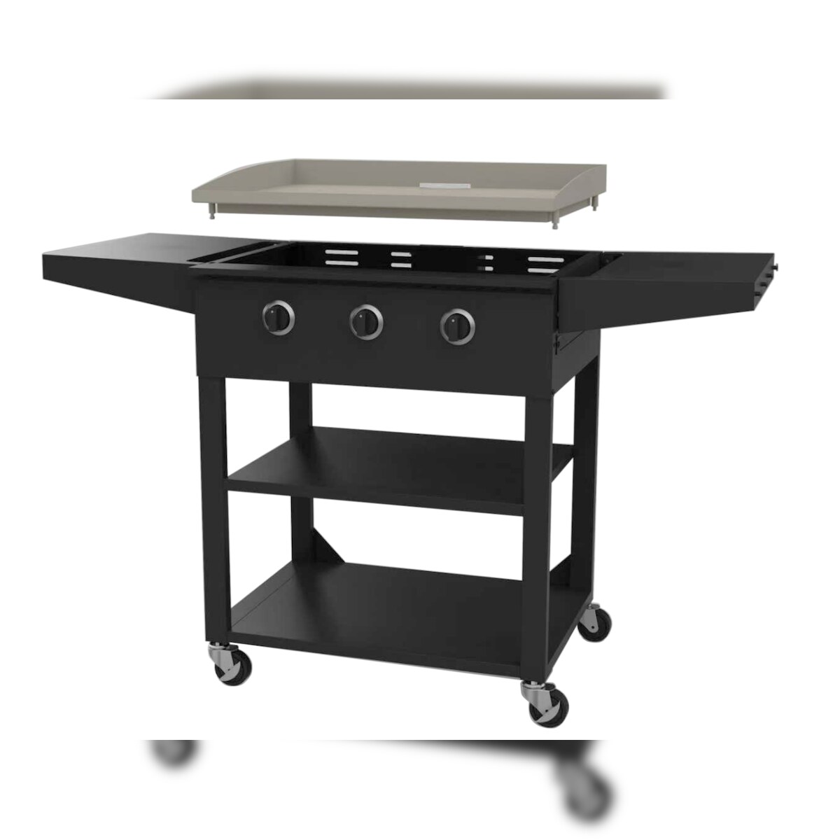 aro 3-Brenner Gasgrill mit Plancha, Grillfläche 73 x 55 cm, mit Seitentisch, fahrbar, Edelstahl, schwarz Image