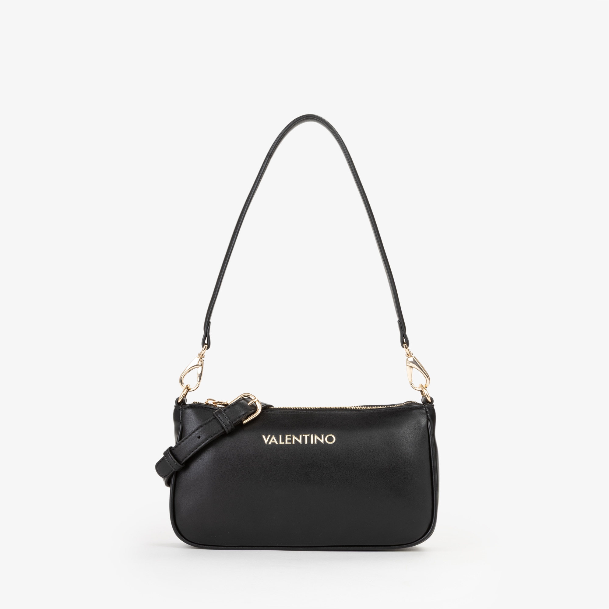 Schultertasche VALENTINO BAGS "CLIO RE", Damen, Gr. B/H/T: 25,5cm x 14cm x 4,5cm, nero, Lederimitat, Taschen Schultertasche, It-Bag, Handtasche mit schlichter Logoverzierung