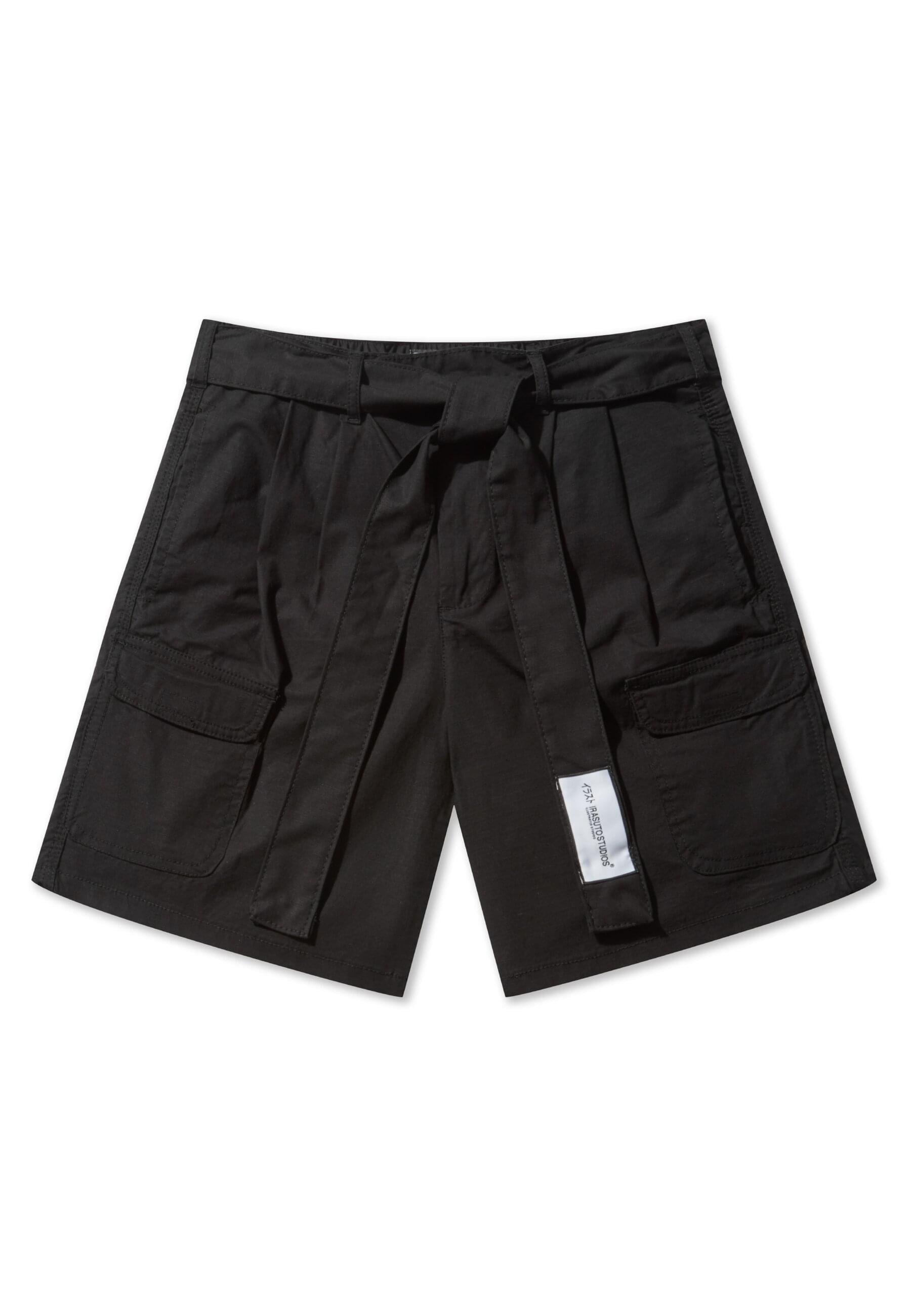Cargoshorts IRASUTO STUDIOS "Irasuto Studios RIP STOP PLEATED SHORTS", Herren, Gr. S, US-Größen, schwarz, 70% Polyester, 30% Baumwolle, unifarben, normal, Hosen