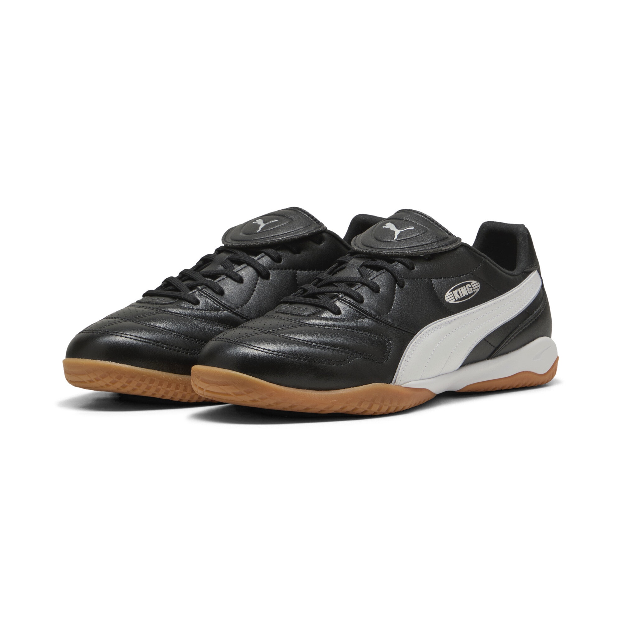 Fußballschuh PUMA "KING LIGA IT Fußballschuhe Erwachsene", Gr. 44,5, schwarz silber weiß metallic, Obermaterial: Synthetik, Kuhleder; Futter: Synthetik, Textil; Innensohle: Textil; Laufsohle: Gummi, Schuhe Fußballschuh