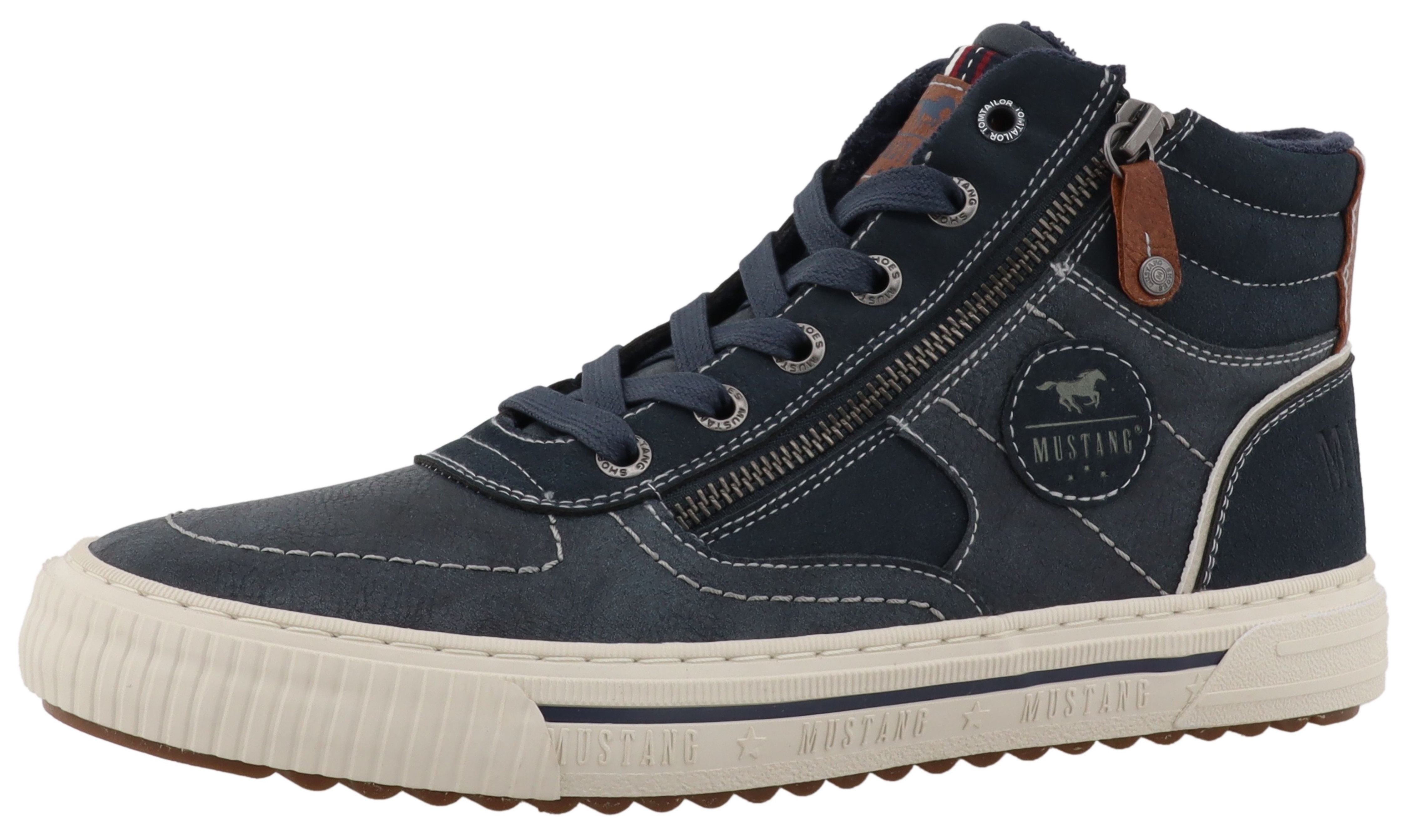 Sneaker MUSTANG SHOES "Masha", Damen, Gr. 43, navy, Lederimitat, Basic, Schuhe Sneaker, High Top Sneaker, Schnürboots mit Reißverschluss