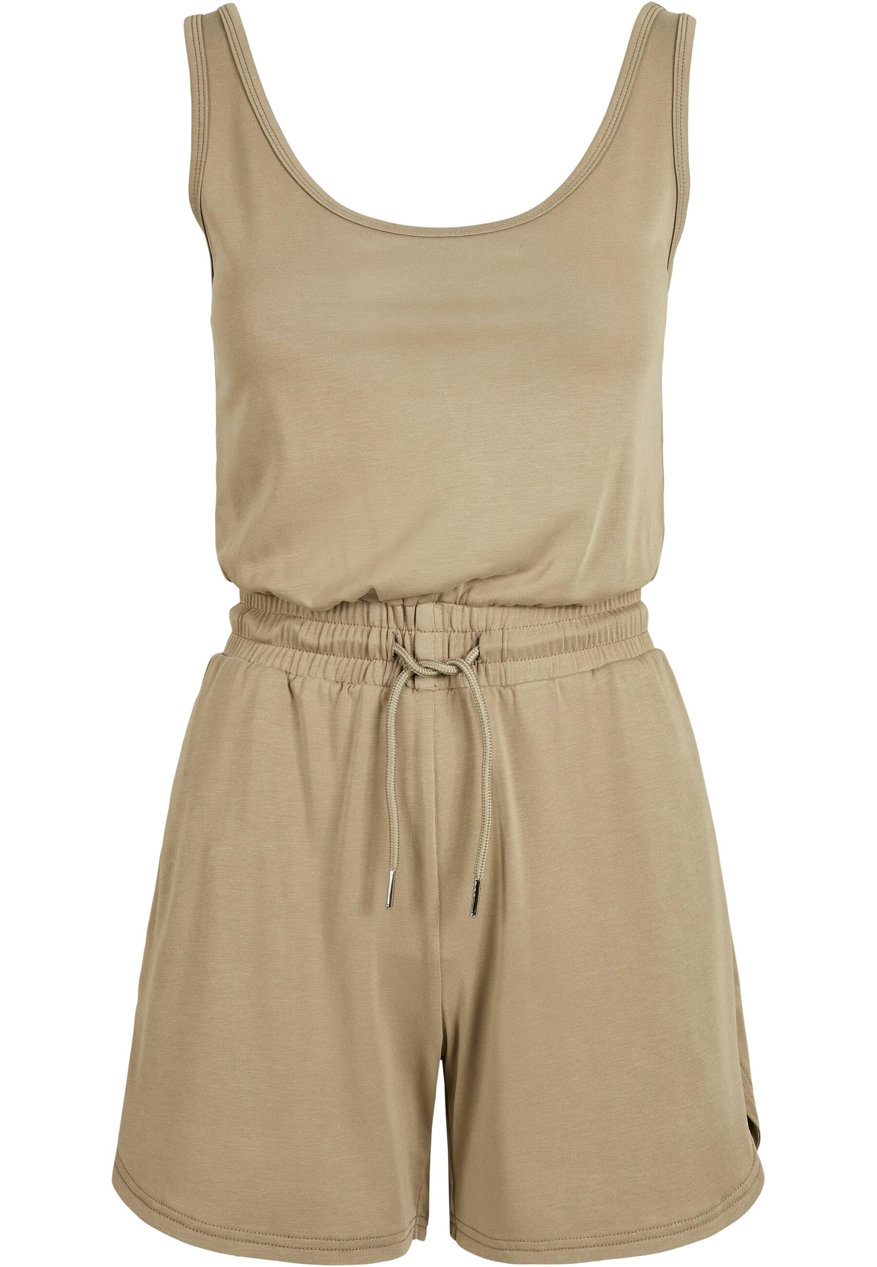 Jumpsuit URBAN CLASSICS "Urban Classics Damen Ladies Short Sleeveless Modal Jumpsuit", Damen, Gr. 5XL, US-Größen, khaki, 77% Modal, 23% Polyester, unifarben, loose fit, Overalls Jumpsuit