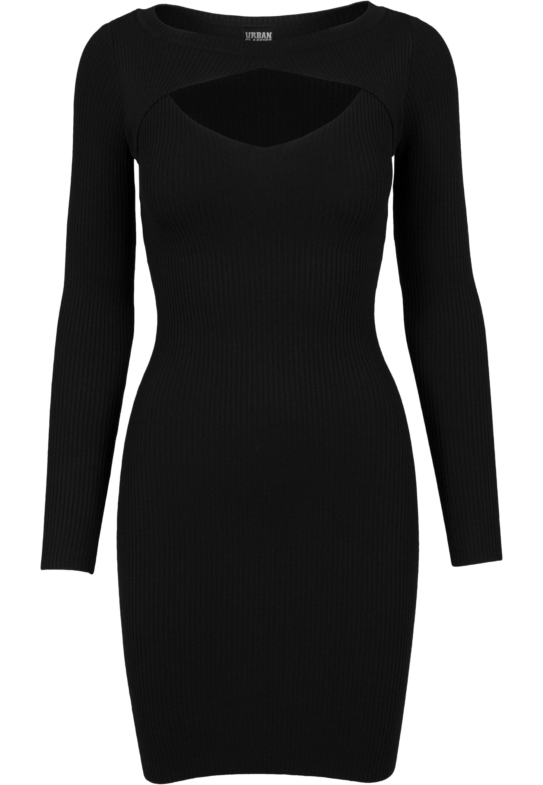 Shirtkleid URBAN CLASSICS "Urban Classics Damen Ladies Cut Out Dress", Damen, Gr. S, US-Größen, schwarz, 35% Viskose, 35% Polyacryl, 30% Polyamid, unifarben, slim fit, U-Boot-Ausschnitt, Kleider Shirtkleid