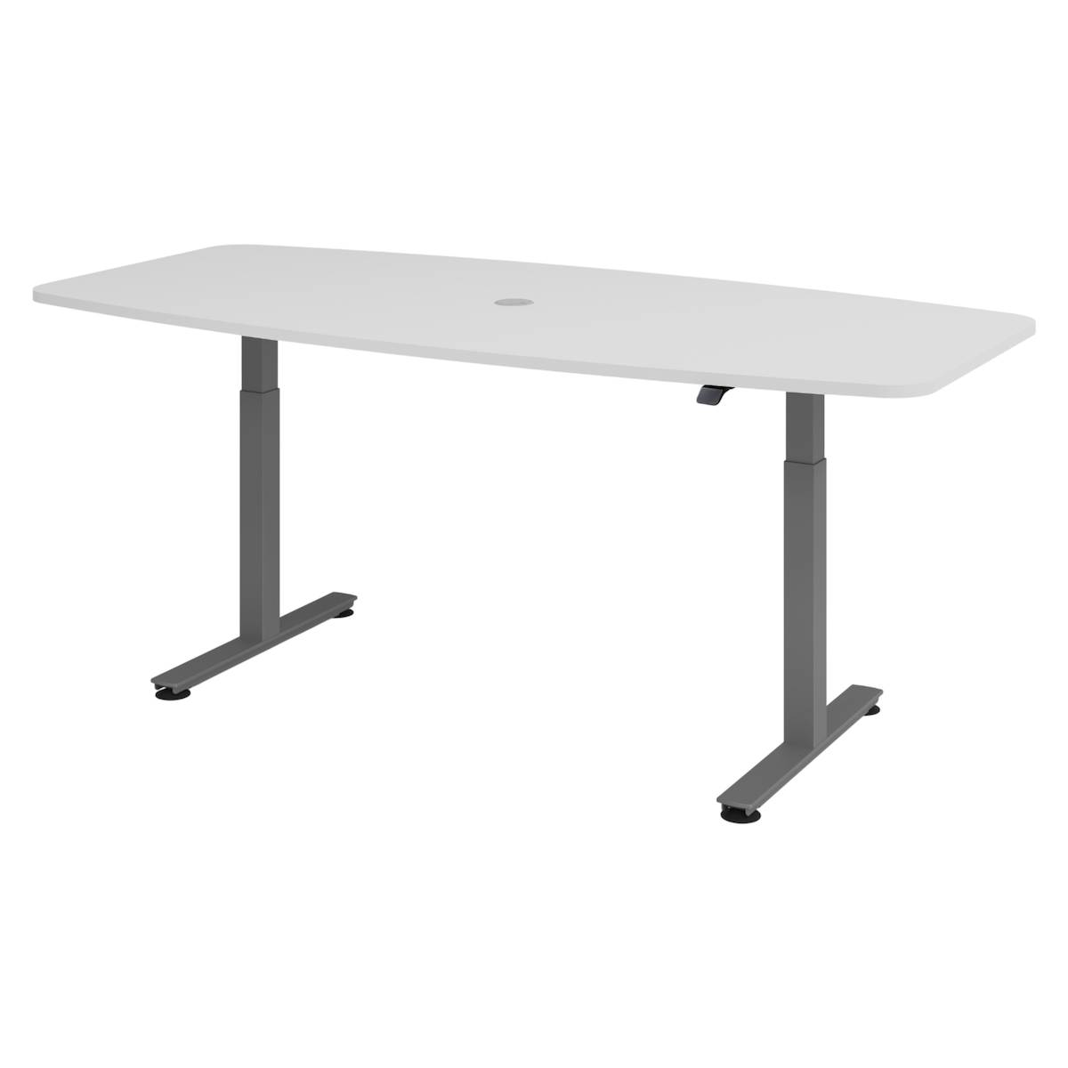 bümö elektrisch höhenverstellbarer Konferenztisch in grau 220x103 cm, Gestell: Graphit - Besprechungstisch rund-oval, großer elektrischer Meeting Image