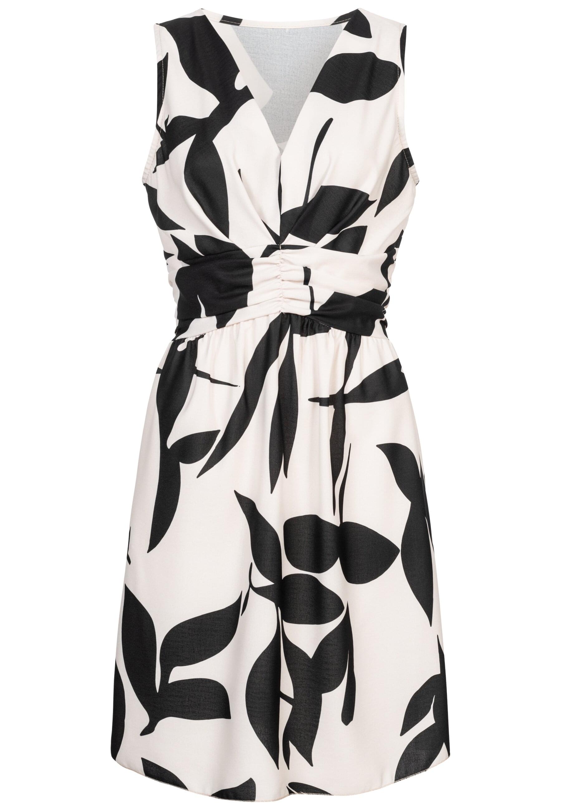 Shirtkleid CLOUD 5IVE "CLOUD 5IVE Dress with floral print", Damen, Gr. XL, US-Größen, schwarz, beige, 95% Polyester, 5% Elasthan, normal, U-Boot-Ausschnitt, Kleider Shirtkleid