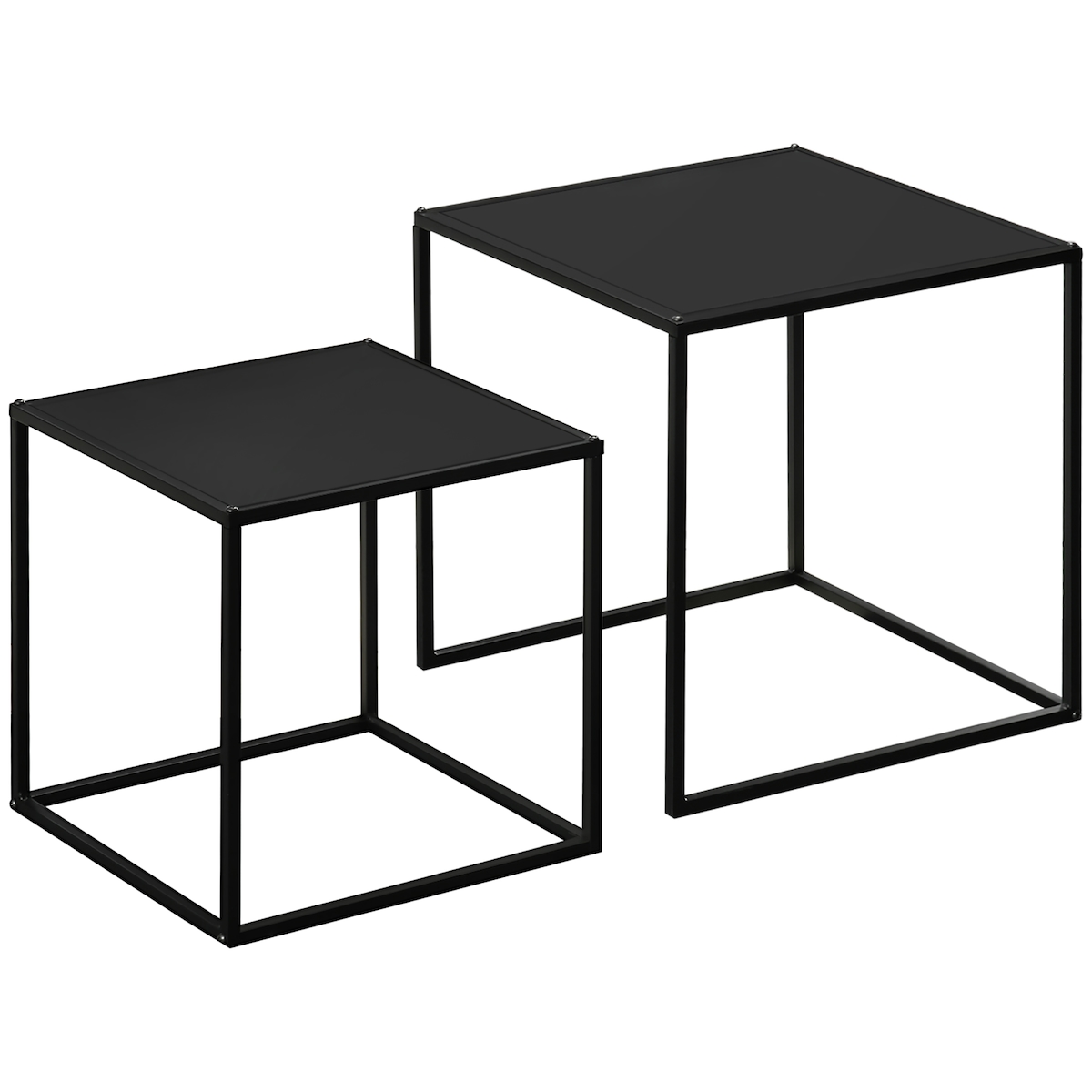 OKWISH Couchtisch Set 2teilig Schwarz 40x40x40 cm mit Stahlgestell und quadratischer Tischplatte, modern kombinierbar, bis 10 kg je Tisch Image