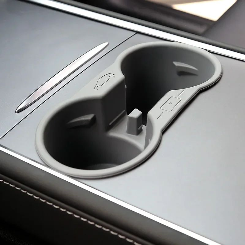 Non Slip Center Console Cup Holder Insert For Tesla Model 3 & Model Y Silicone Interior Organizer gray