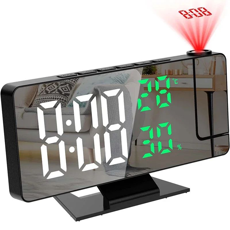 LED Projection Alarm Clock For Home white