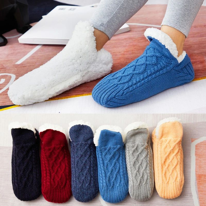 Men Thermal Slipper Socks Fuzzy Non Slip Winter Floor Socks navy Blue 35 39(240mm) (6 7)