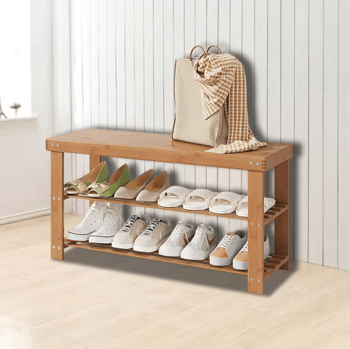 Bamboo Shoe Rack Bench 3 Tier Storage Bench For Hallway Bathroom And Living Room large