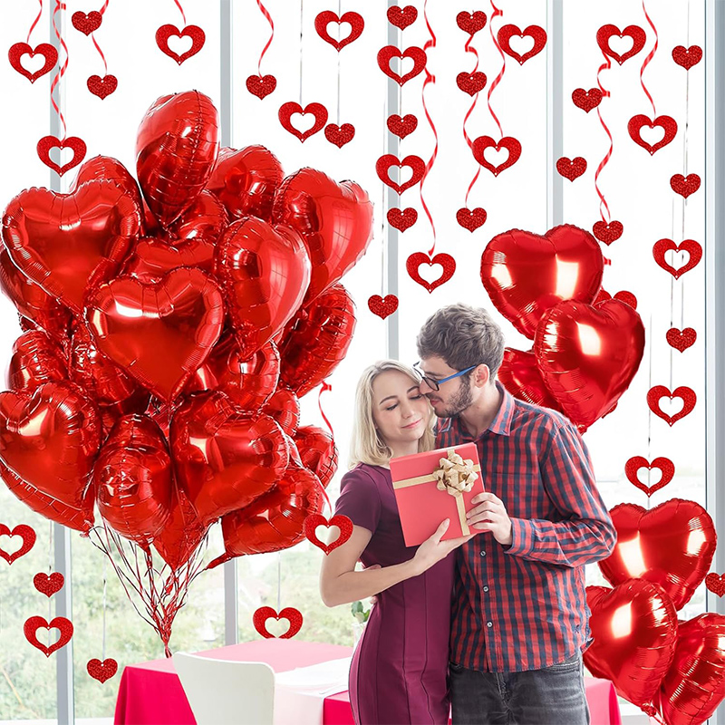 Love Heart Shape Foil Balloons For Wedding Decoration, Birthday Party, And Home Decor red