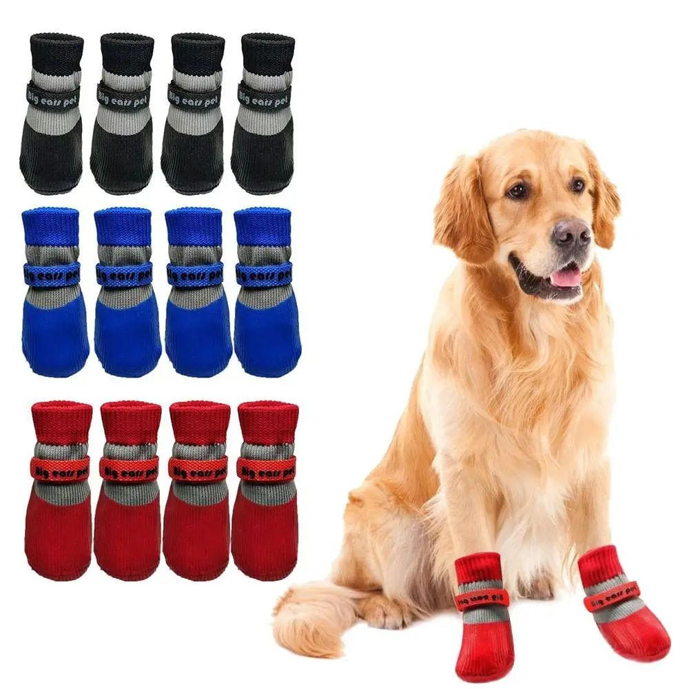 4 Pcs Waterproof Winter Dog Shoes | Warm Anti Slip Snow Boots With Soft Sole, Adjustable Paw Covers For Small Dogs red S