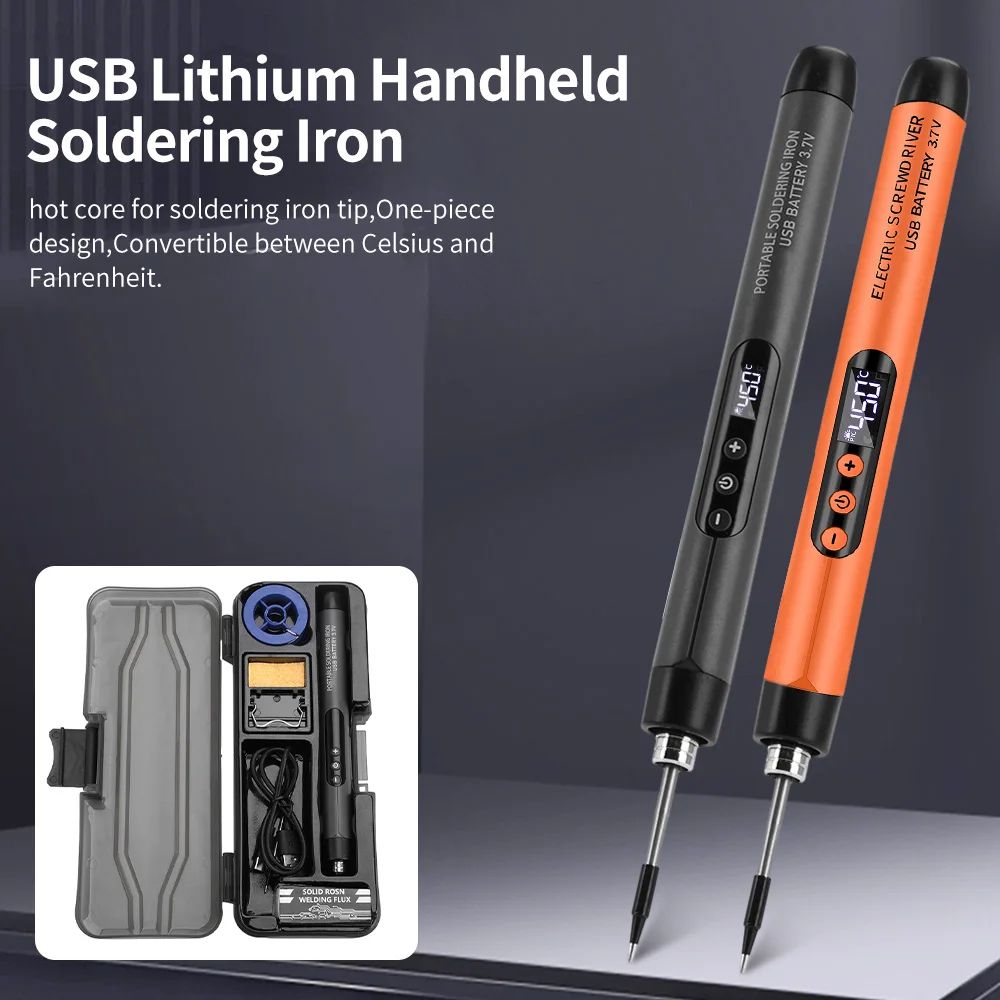 USB C Mini Digital Soldering Iron Kit | 260420C Adjustable 5 Temp Portable Electric Soldering Tool For Electronics orange Kit