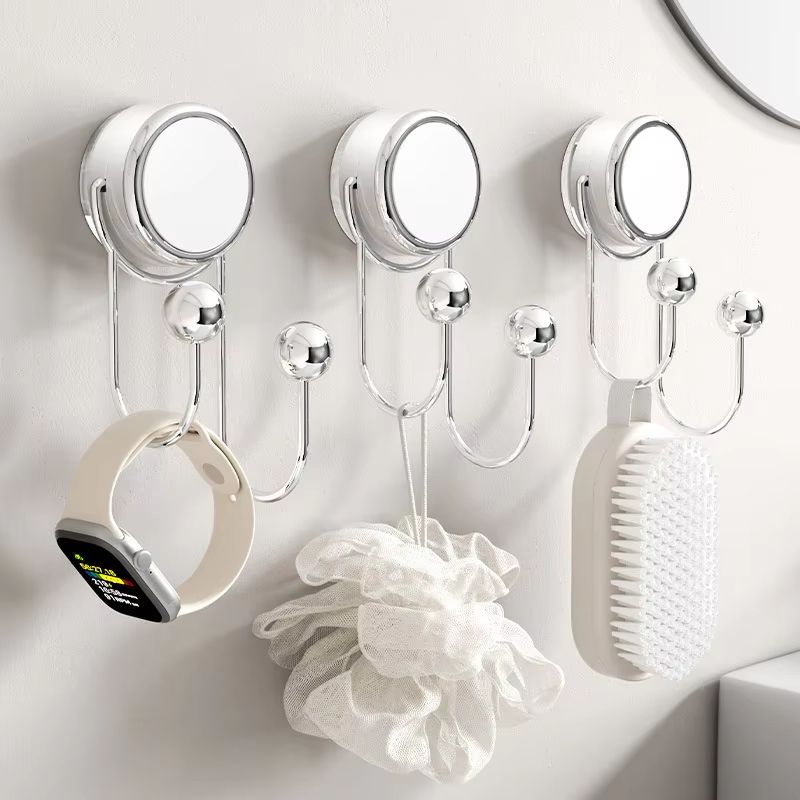 Multi Function Suction Cup Wall Hooks Strong Load Bearing No Punching Bathroom And Kitchen Organizer white Double Hook