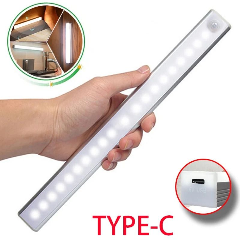 Wireless Motion Sensor LED Night Light USB Rechargeable Cabinet Lamp warm White 10 Cm 6 Led