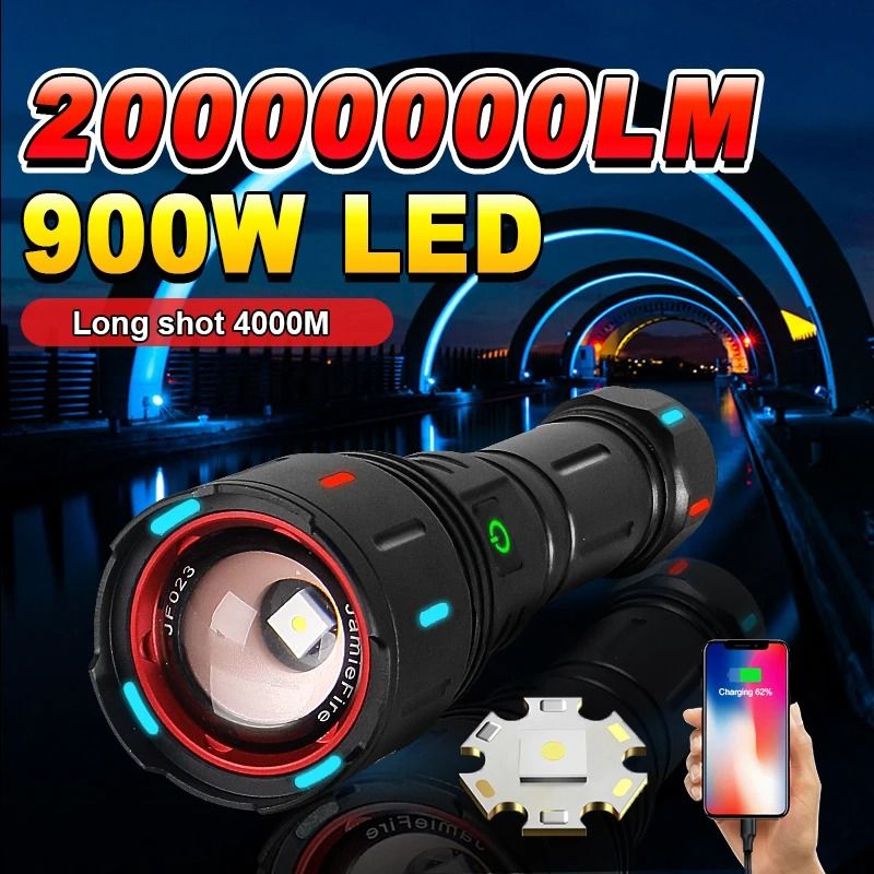 Super Bright LED Flashlight High Power Rechargeable Zoomable Torch c 900w 26650