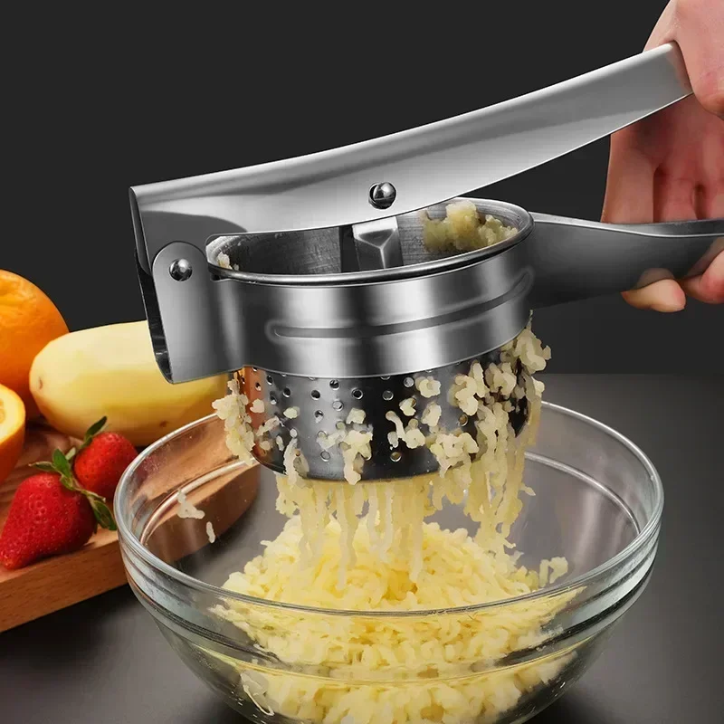 Stainless Steel Masher RicerPress, Perfect For Mashed Potatoes, Crushing Puree, Fruit, Vegetable Squeezer, Juicer Press side Hole Style