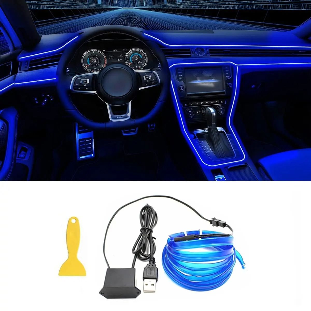 5M USB Interior LED Neon EL Wire Ambient Light blue