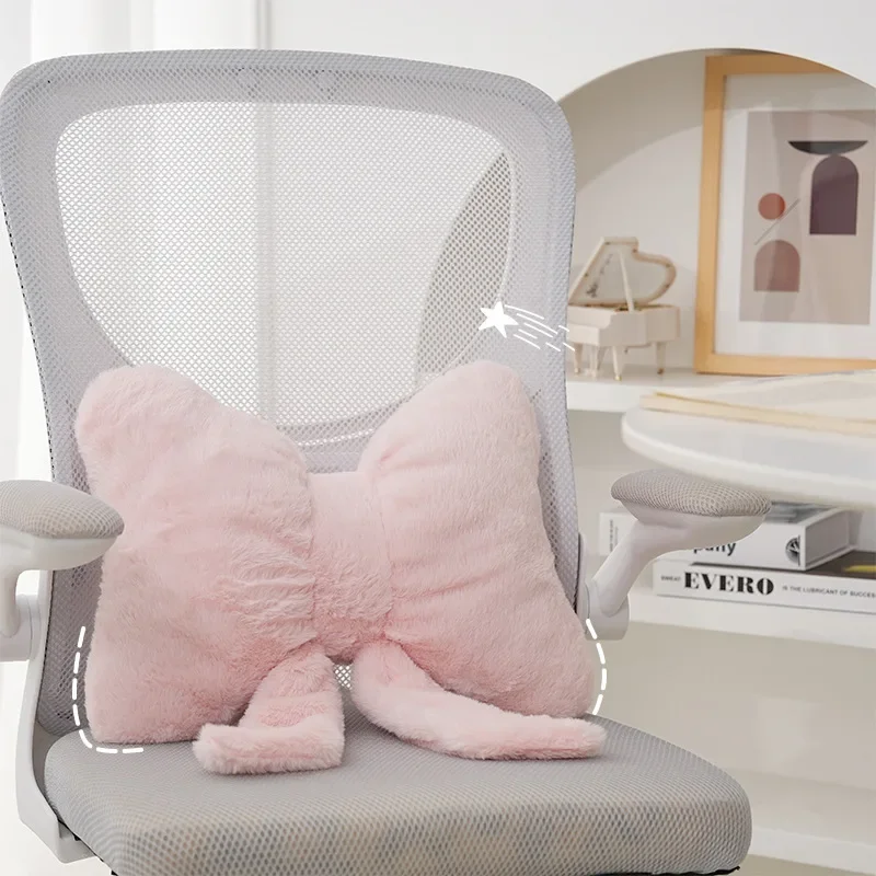 Comfortable Car Seat Cushion With Ins Style Simple Bow Ribbon Sofa Pillow pink