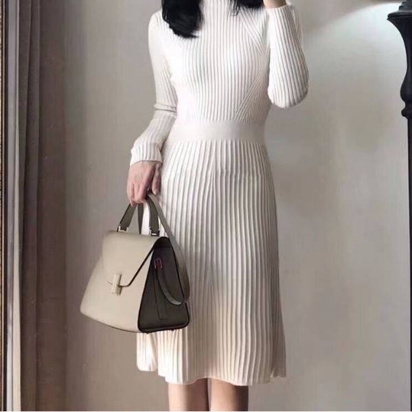 Thick Knit Autumn Winter Dress Female, Slim Long Sweater Dress Women, Slim A line Basic Dress Casual gray Green one Size
