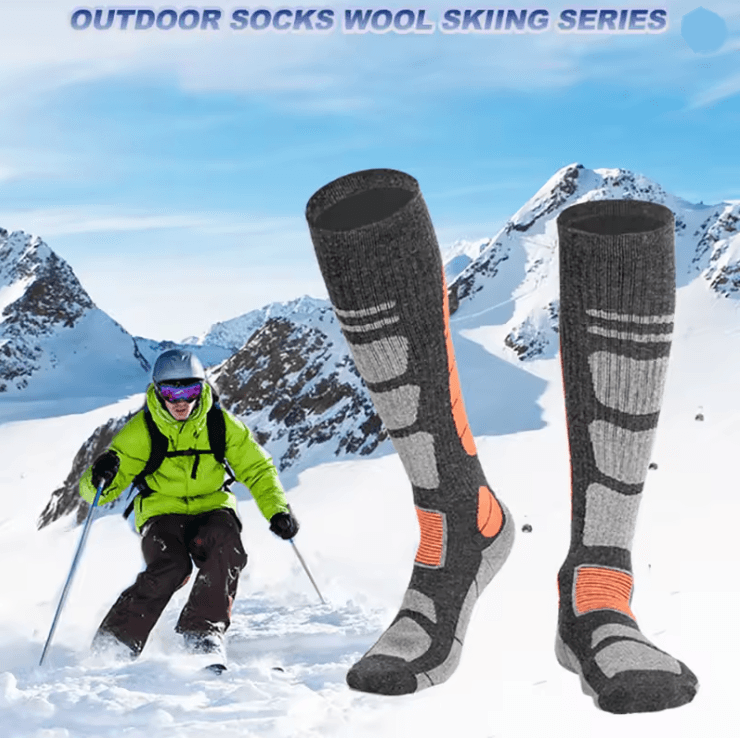 Merino Wool Thermal Compression Socks For Winter Ski Hiking And Snowboarding grey Orange
