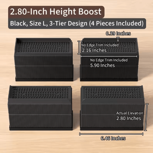 Stackable Furniture Heightening Pads Heavy Duty Anti Slip Risers For Tables Chairs And Beds black Rect.xl1 4pcs