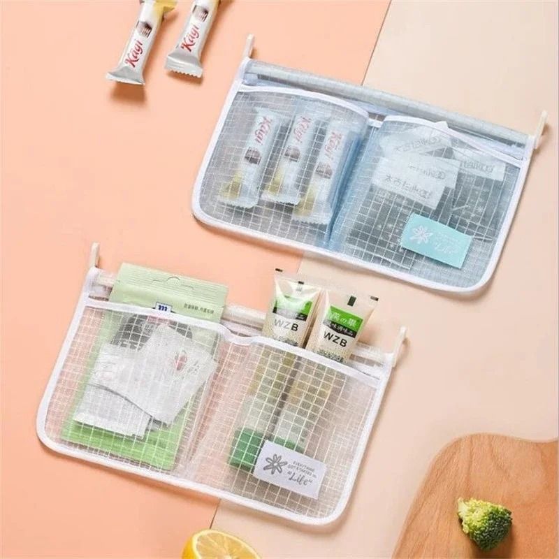 Hanging Refrigerator Storage Bag Double Compartment Kitchen Organizer white