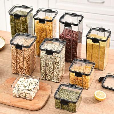 Sealed Kitchen Grain Storage Jars Moisture Proof Plastic Food Organizer Set black Cover 950 Ml 4 Pieces