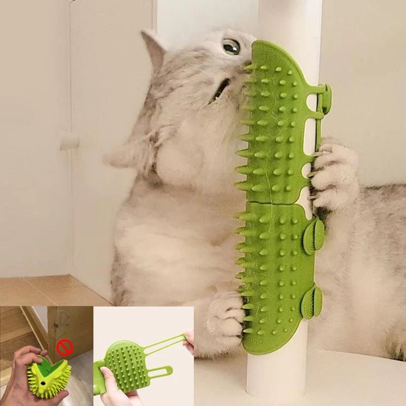 Pet Cat Hair Removal Massage Comb Silicone Self Grooming Wall Brush green