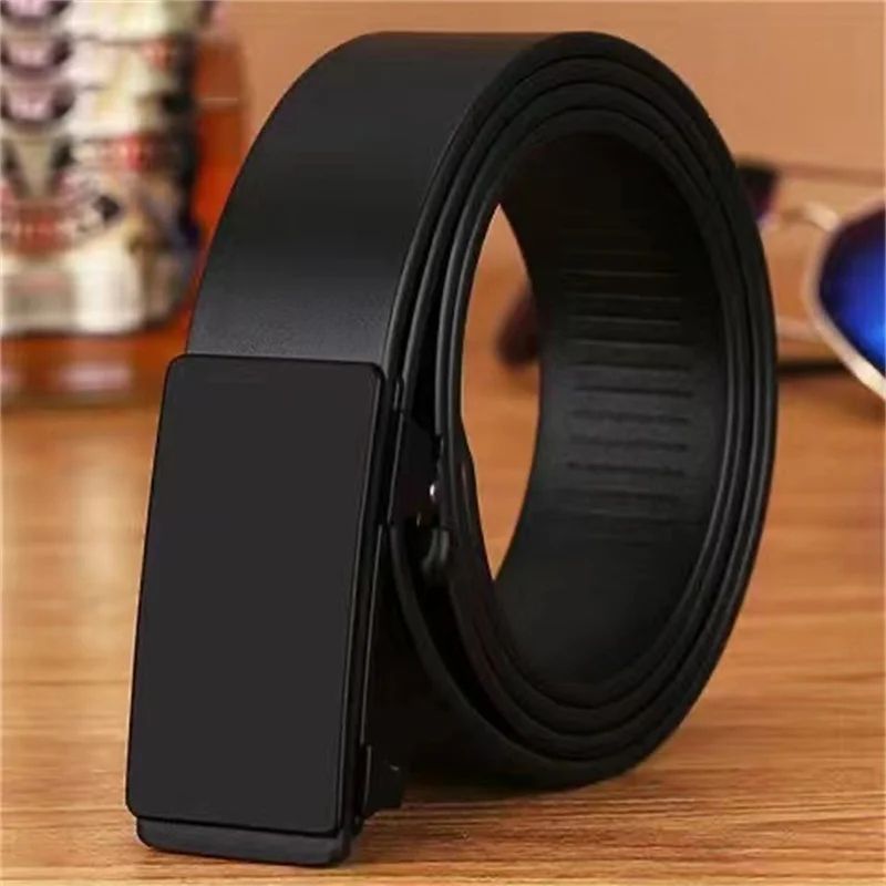Men Automatic Buckle Leather Belt Luxury Genuine Leather Belt With Ratchet Closure For Business & Casual Wear p 120cm (47.2 Inches)