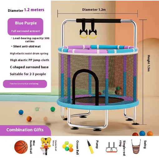 Kids Indoor Bouncy Trampoline Baby Fitness Jumper With Safety Net And Thick Steel Frame diameter1.2riceubarb 4