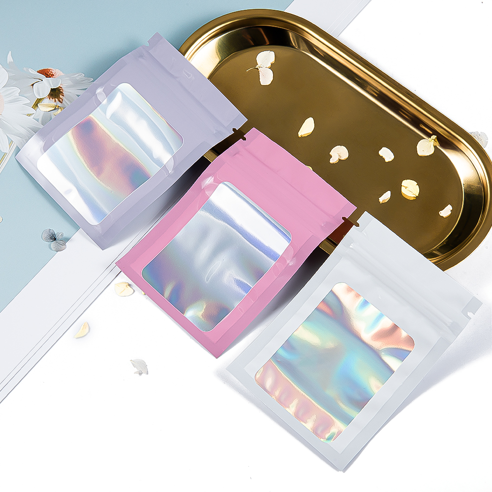 Holographic Laser Color Mylar Bag, Thick Smell Proof Pouch For Jewelry Retail Storage, Gift Zip Lock Bag blue 7x10cm