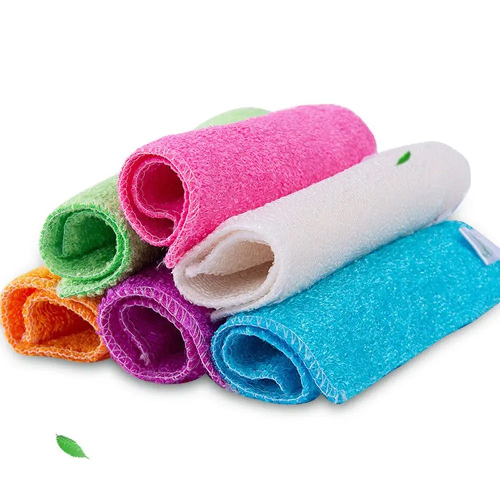 Bamboo Fiber Kitchen Cleaning Cloths Super Absorbent Anti Grease Dish Wipes, Washing Towels & Scouring Rags blue