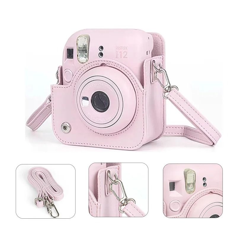 PU Leather Protective Camera Case For Instax Mini 12 With Shoulder Strap purple