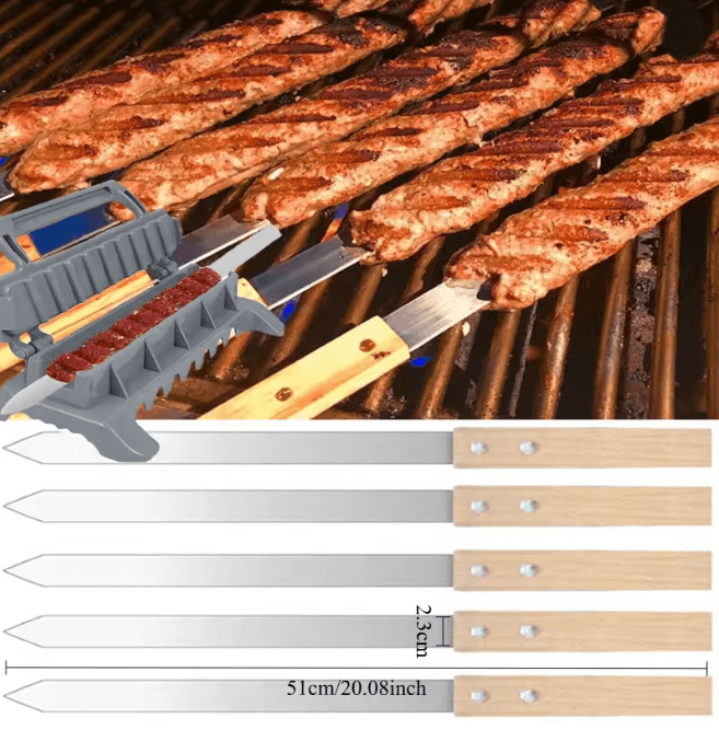 Wide Flat Stainless Steel BBQ Skewers For Kebab And Grilling 6pcs Without Handle